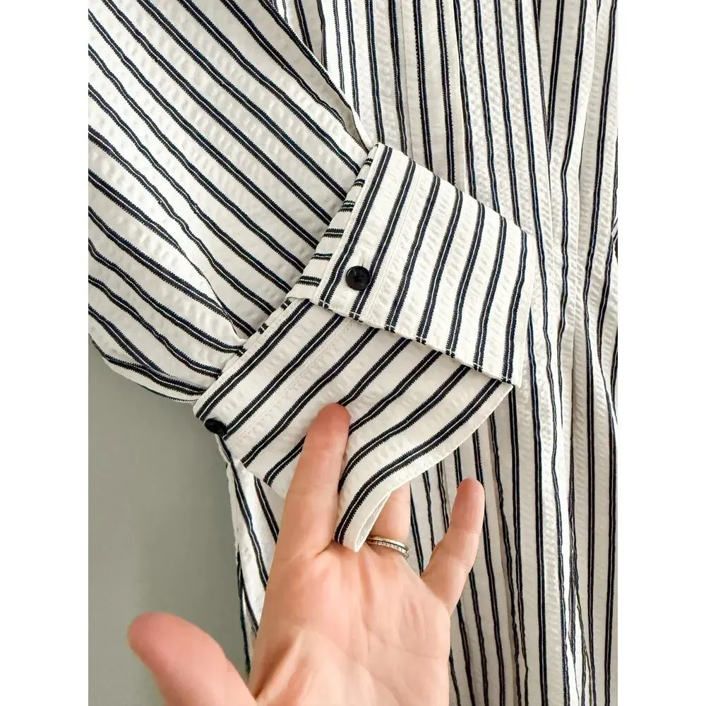 Madewell | NWT Tucked Mini Shirtdress Grey Variegated Stripe | Sz 00 - Picture 6 of 12